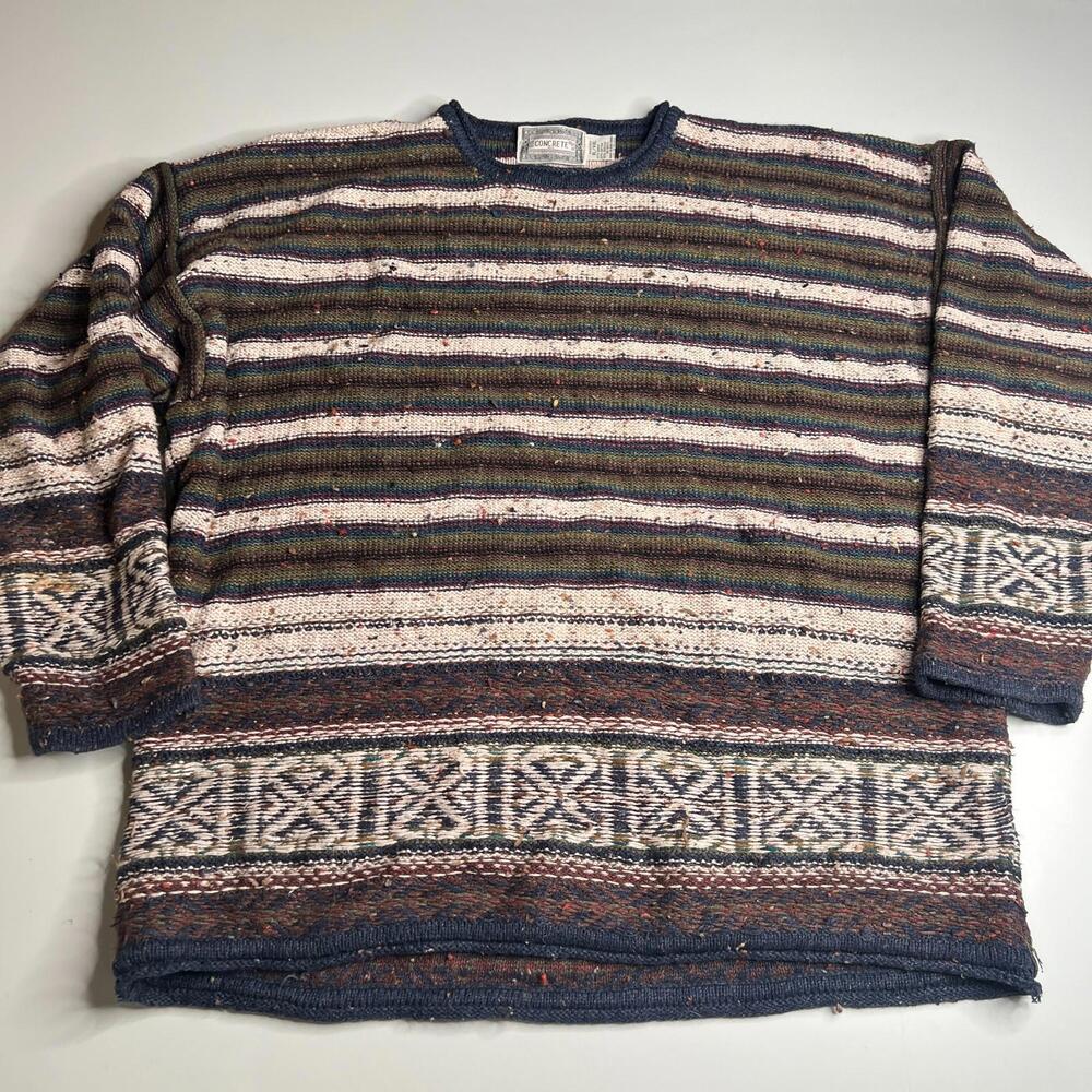 Concrete Mix Vintage 90s Women’s Oversized Sweater XL XXL Multicolor Striped USA